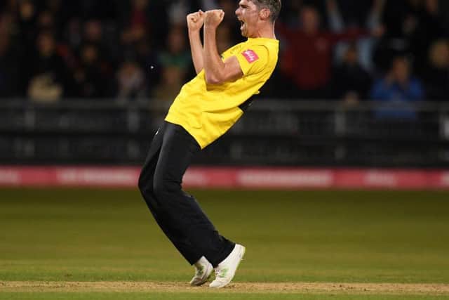 Chris Liddle celebrates taking a wicket in Gloucestershire's Vitality T20 Blast quarter-final defeat to Derbyshire last August