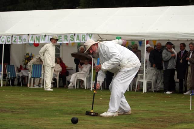 Mike Hill shows how it is done at Northampton Croquet Club's 25th anniversary party in 2011