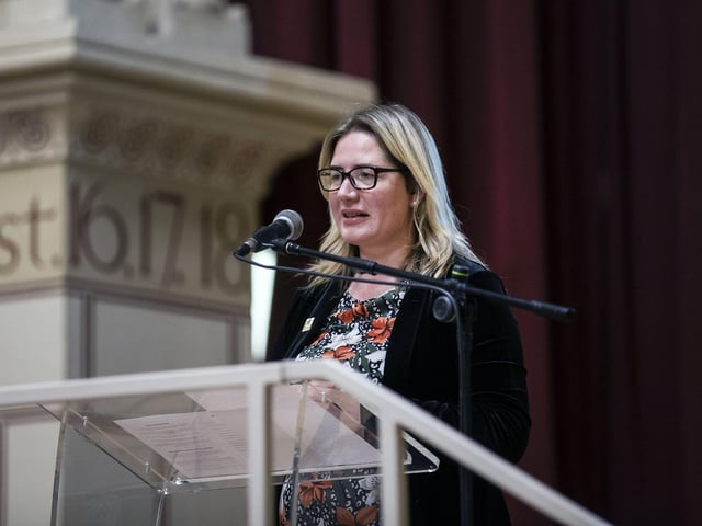 Northampton Borough Council cabinet member for community engagement and safety Cllr Anna King speaks at the Holocaust Memorial Day service
