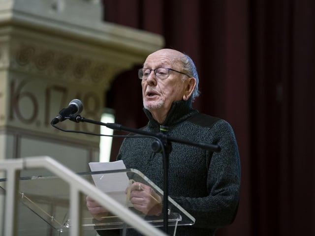 Northampton Inter Faith Forum chairman Ken Howlett addresses the audience at the Holocaust Memorial Day service