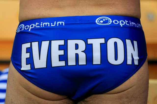 Michael Cullen, known as 'Speedo Mick' wears swimming trunks in the stands for charity during the Premier League match between Norwich City and Everton at Carrow Road stadium on December 12, 2015 in Norwich.