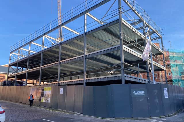 The steelwork is done on the new St John's Street building at the Vulcan Works site