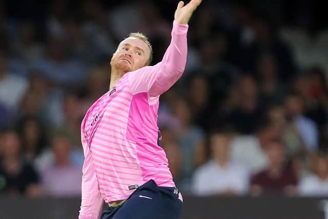 Paul Stirling in bowling action for Middlesex