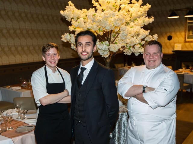 Pictured left to right: Sous chef Arthur Dzerins, restaurant manager Kieran McNamara and executive chef Sam Squires.