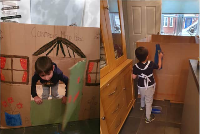 Harleigh helped to decorate the box before his mum took part in the Big Sleep Out.