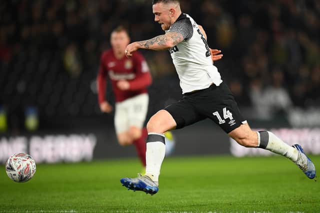 Jack Marriott on the run against the Cobblers at Pride Park on Tuesday (Picture: Clive Mason)