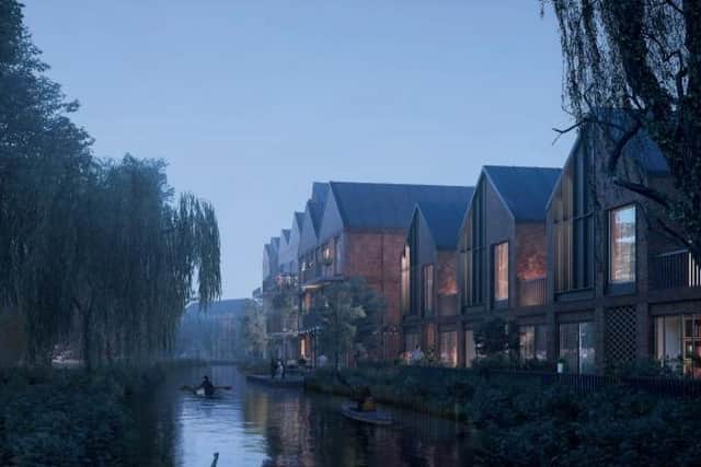 How some of the apartments would look alongside the River Nene. Picture from feasibility study by Faulkner Brown Architects