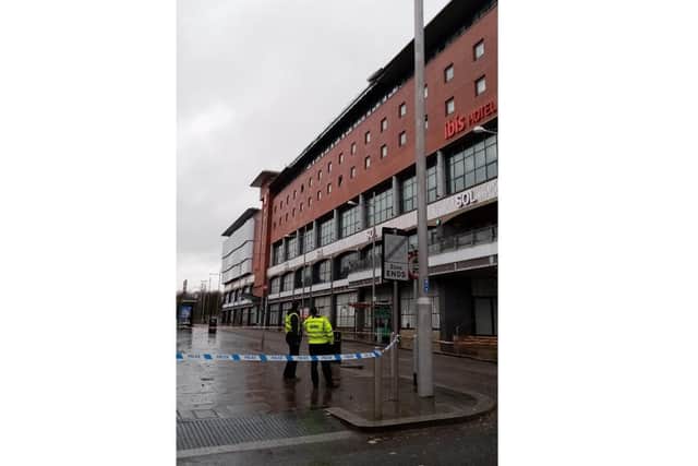 Roof panels from the Sol Central building were dislodged by Storm Ciara yesterday.