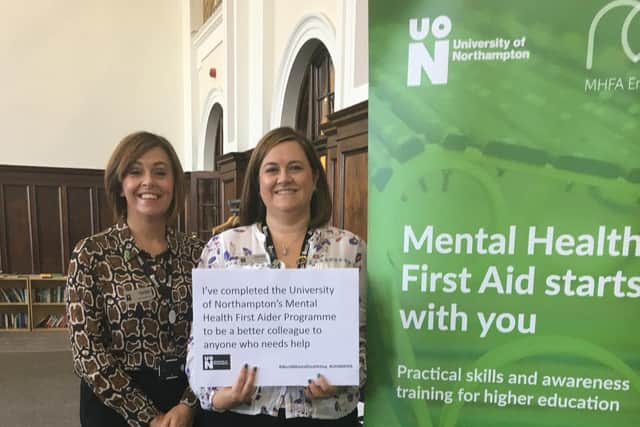 University of Northampton's mental health nursing lecturer Emma Dillon (left) and HR business partner Claire Cross, who work together on the mental health first aid training