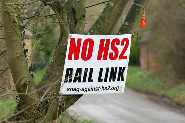 An anti-HS2 sign in Culworth, south Northamptonshire, where the high-speed railway line is due to pass nearby, in 2017