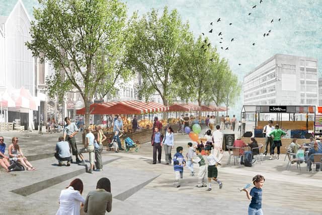 An artists' impression of the preferred option for the Market Square revamp. Photo: Northampton Forward