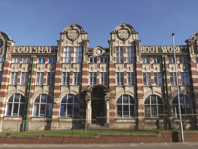 Barratts Footshape Works was built in 1913 and was originally built for Barratts shoemakers, hence the wording on the front and side. The company was taken over by Stylo in 1961 and closed in 1998. Photo: Amberley Publishing