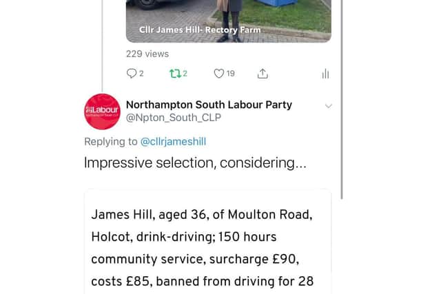 The tweet sent by @npton_south_CLP at around 9pm yesterday. The tweet and the account have since been deleted.