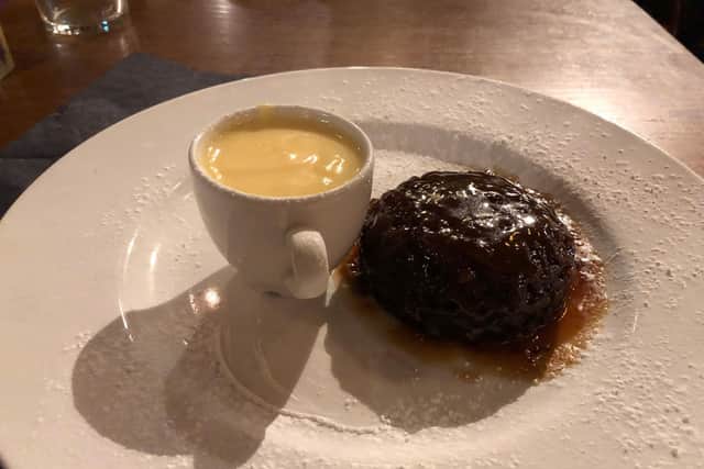 The sticky toffee pudding and custard was delicious.