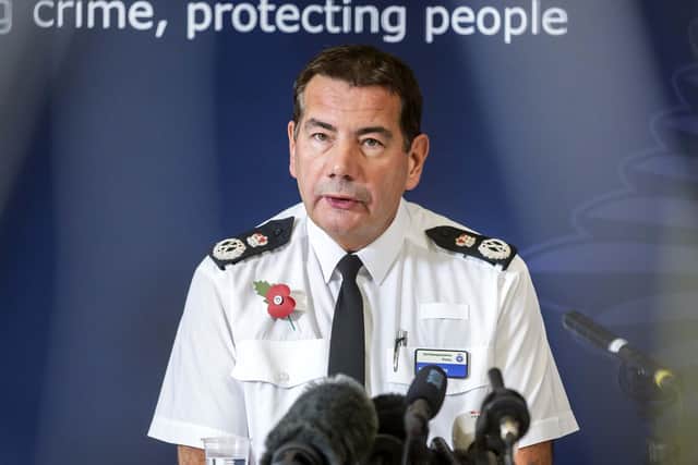 Northamptonshire Police Chief Constable Nick Adderley at a press conference about Harry Dunn