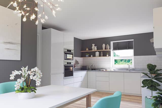 Computer generated images of the kitchen interior.