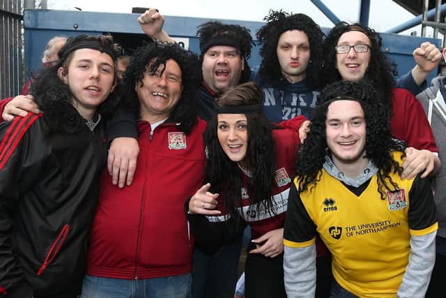 Lee Geary (second from left) gets into the spirit of 'John-Joe O'Toole day' at Mansfield Town