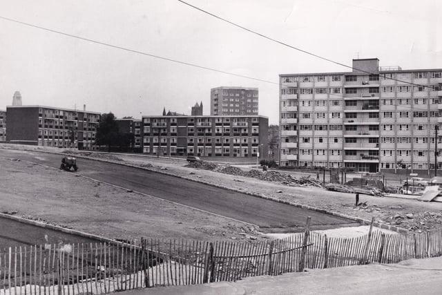 A view from the flyover on Lovell Park Road looking towards Carlton Towers and showing the newly surfaced carriageway of phase two of the Leeds inner ring road.