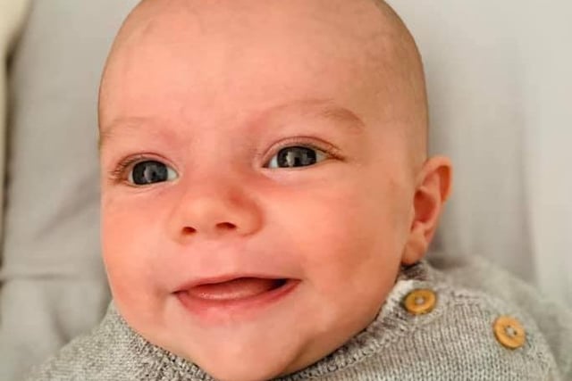 Amy said: "Hugo James, seven weeks old here Born at the peak on 02/04/2020 at LGI."