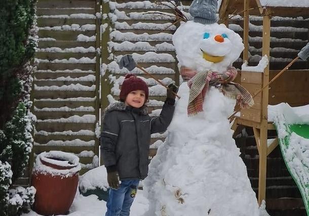 James, 6, with an amazing snowman in Pye Nest by Sarah Elizabeth