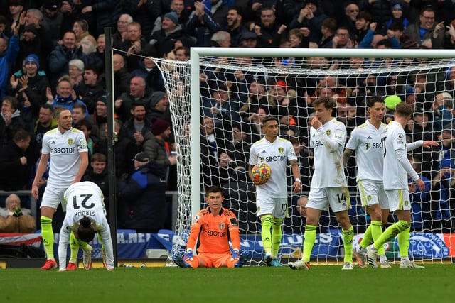 A dejected Leeds look to reset after going 2-0 down.