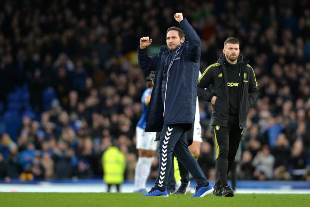 Frank Lampard celebrates his first win as Everton manager.