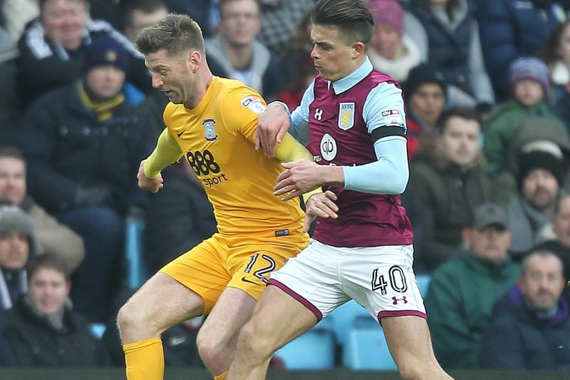 Jack Grealish, an unused sub against Croatia, has faced PNE three times for Aston Villa - here Paul Gallagher holds him off at Villa Park.