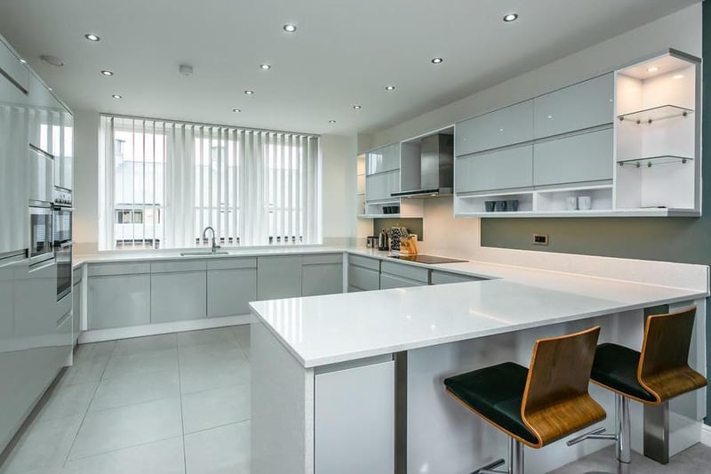 The Tower at The Residence in Lancaster. The open plan kitchen and living space with an L-shape design works perfectly as a central hub to the home and is also great for entertaining.