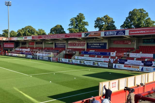 The deserted away end at Whaddon Road on Monday