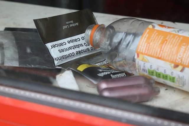Rubbish including nitrous oxide canisters left at the site of a new year rave in Corby
