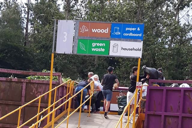 The resident claims there was no social distancing happening at the tip as more than one person was on the ramp at once.