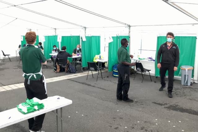 Every visitor to the stadium has to be checked at the medical centre