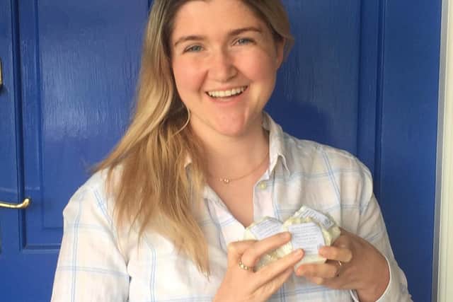 Caroline with her homemade soaps.