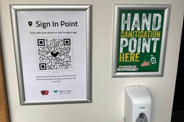 Old Northamptonians RFC has put up Sign In Point posters with QR codes for members to scan to input their details for tracking and tracing