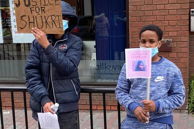 Protestors support the #JusticeforShukri campaign in Northampton. Photo: Muna Cali