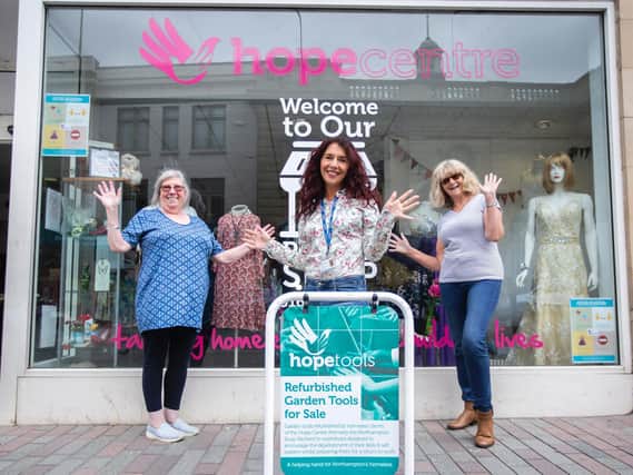 Volunteers Sara Gravett, Anna Austin and Denise Hunt pictured outside Hope's charity shop on opening day Friday but Kirsty Edmonds.