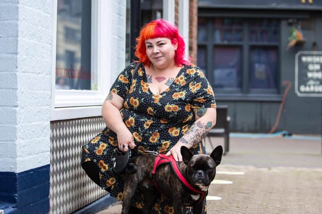 The first customer through Rockabelle's door this morning for a cut was Kerry Davis. She is pictured with her French bull terrier, Vinny.