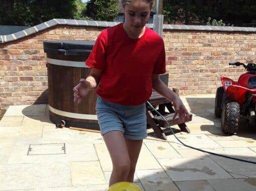 Northampton High School students studying at home were able to complete the challenges in their gardens, including keepy-uppies