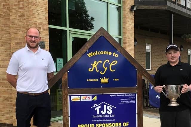 Sam with Kingsthorpe Golf Club's head professional, David Poolton.