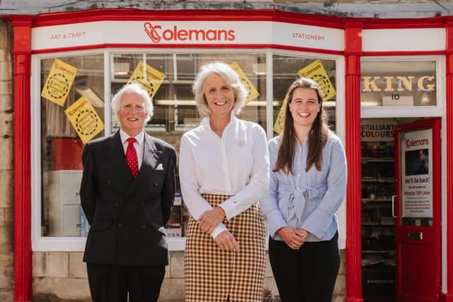 John, Joanna and Tallie outside Colemans in Oundle.