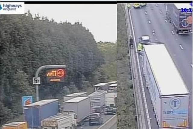 Highways England cameras showed queues building at 10.15am behind the site of a collision on the M1 on Friday