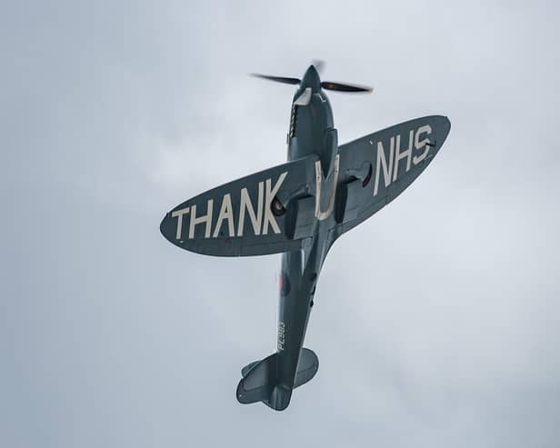 The Spitfire flying over Northampton General. Photo by Nigel Harrison