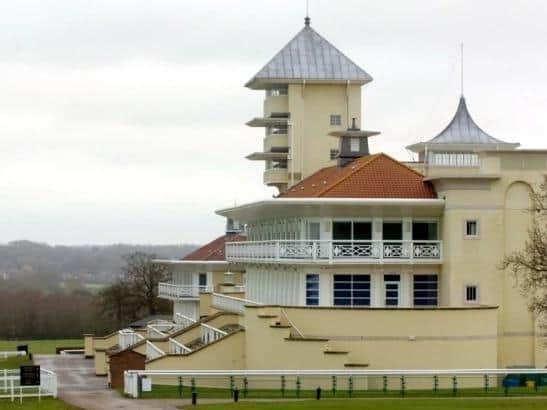 The grandstand at Towcester Racecourse