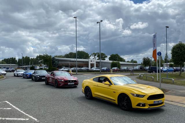 The Ford Mustangs outside Allen Ford at Riverside Retail Park for the Scholefield family. Photo: Simply Mustangs UK