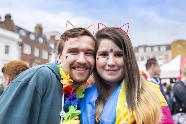 Pride-goers were draped in flags and bold colours to celebrate unity. Pictures by Kirsty Edmonds.