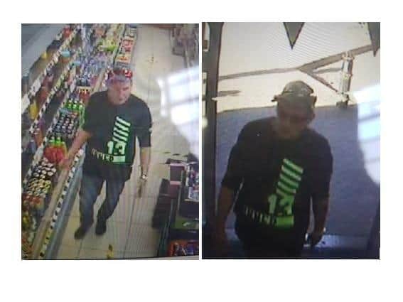 Police issued these CCTV images of a man they want to speak to following an assault at the BP garage in St James Road. Photo: Northamptonshire Police