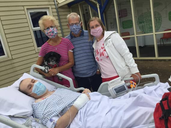 Jeremy has been allowed four hospital visits monitored by medics outside NGH from his mum Gillian, dad Robert, sister Nicola and much-loved Shih Tzu Milo.