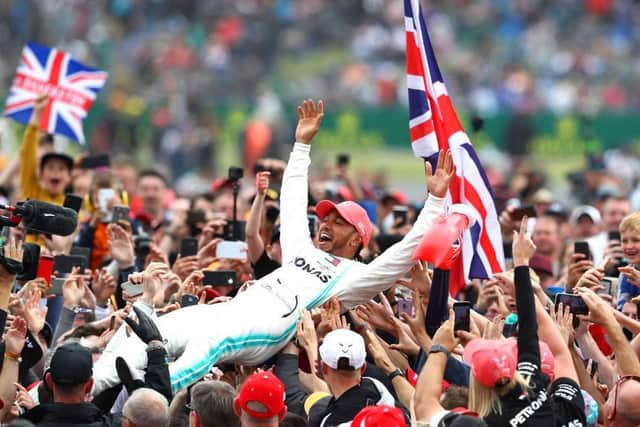 This was the scene after Hamilton's Silverstone victory in 2019 but no fans will be at the track this year