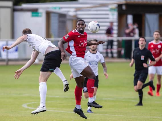 Action from Brackley Town's play-off clash with Gateshead. Picture by Kirsty Edmonds