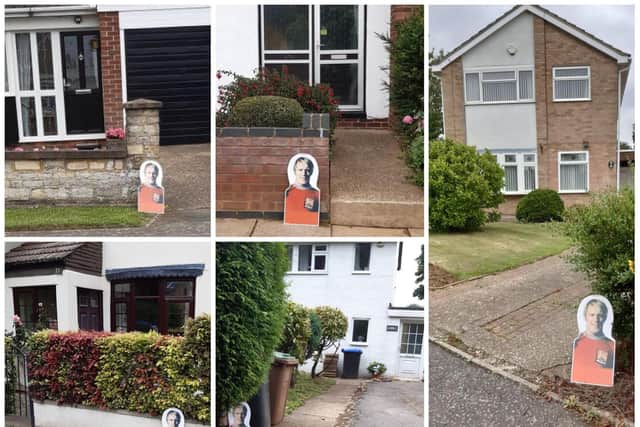 Cobblers legend Frank's Wembley cut-out went on a tour of former houses in Northampton, Overstone and Deanshanger